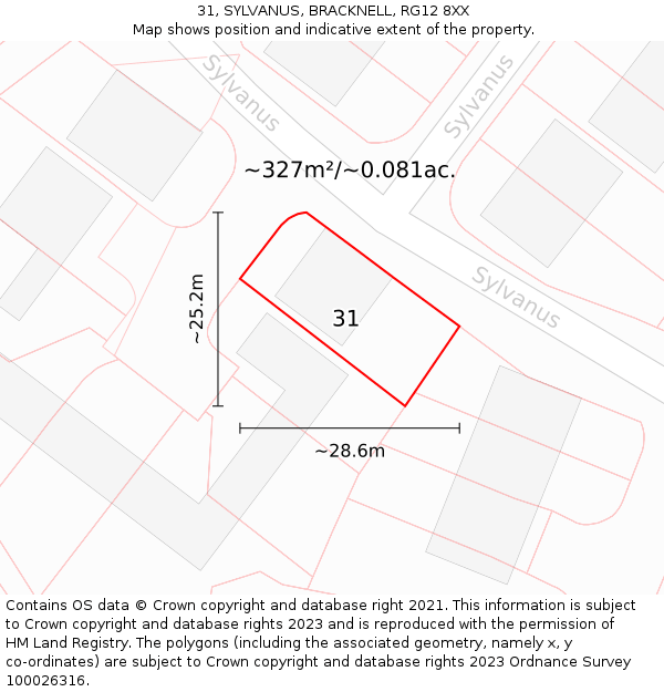 31, SYLVANUS, BRACKNELL, RG12 8XX: Plot and title map