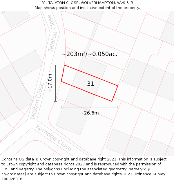 31, TALATON CLOSE, WOLVERHAMPTON, WV9 5LR: Plot and title map