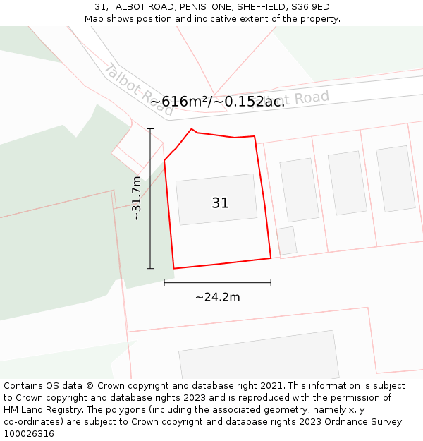 31, TALBOT ROAD, PENISTONE, SHEFFIELD, S36 9ED: Plot and title map