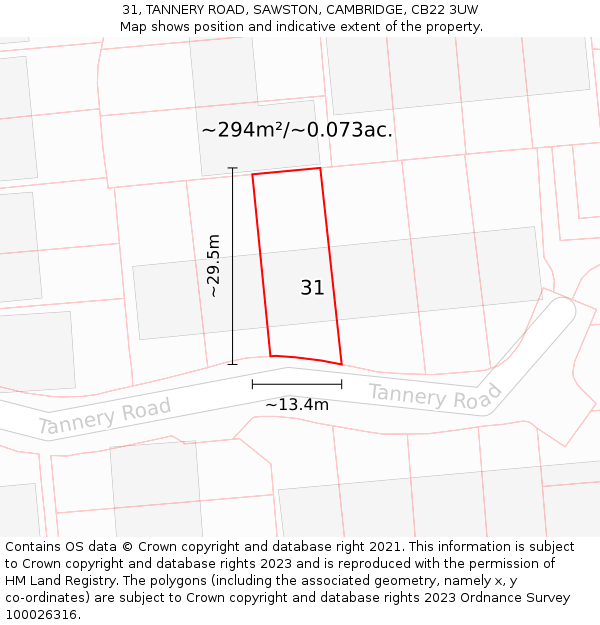 31, TANNERY ROAD, SAWSTON, CAMBRIDGE, CB22 3UW: Plot and title map