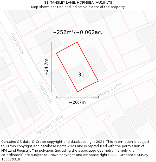 31, TANSLEY LANE, HORNSEA, HU18 1TS: Plot and title map