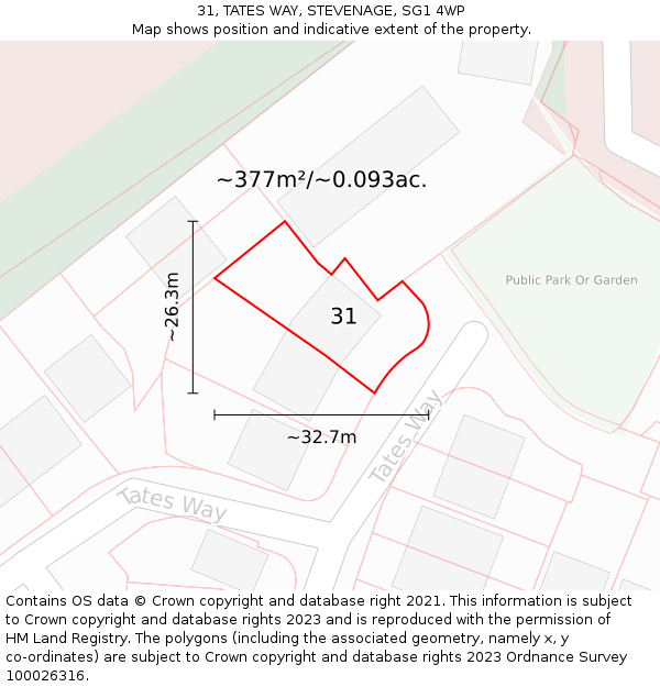 31, TATES WAY, STEVENAGE, SG1 4WP: Plot and title map