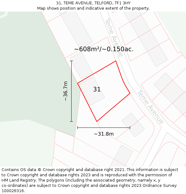 31, TEME AVENUE, TELFORD, TF1 3HY: Plot and title map
