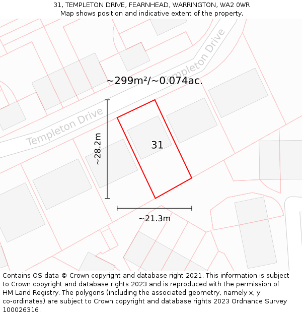 31, TEMPLETON DRIVE, FEARNHEAD, WARRINGTON, WA2 0WR: Plot and title map