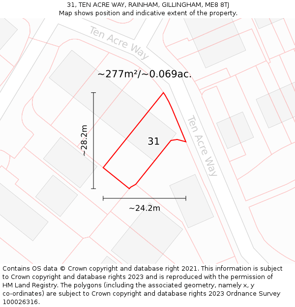 31, TEN ACRE WAY, RAINHAM, GILLINGHAM, ME8 8TJ: Plot and title map