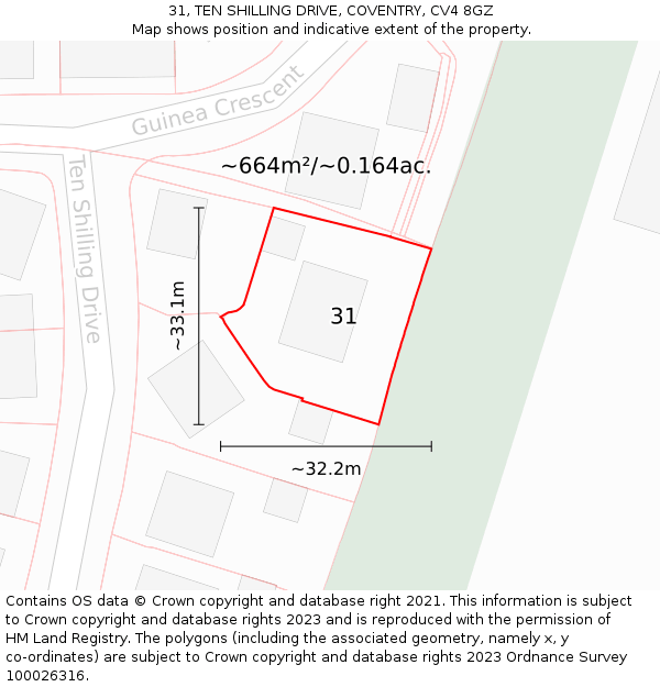 31, TEN SHILLING DRIVE, COVENTRY, CV4 8GZ: Plot and title map