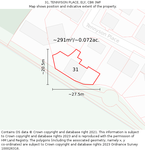 31, TENNYSON PLACE, ELY, CB6 3WF: Plot and title map