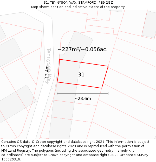 31, TENNYSON WAY, STAMFORD, PE9 2GZ: Plot and title map