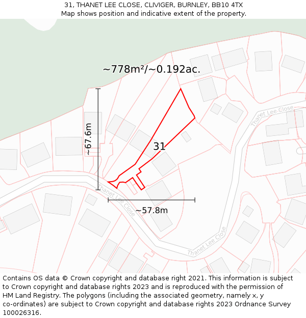 31, THANET LEE CLOSE, CLIVIGER, BURNLEY, BB10 4TX: Plot and title map