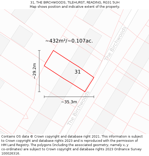 31, THE BIRCHWOODS, TILEHURST, READING, RG31 5UH: Plot and title map