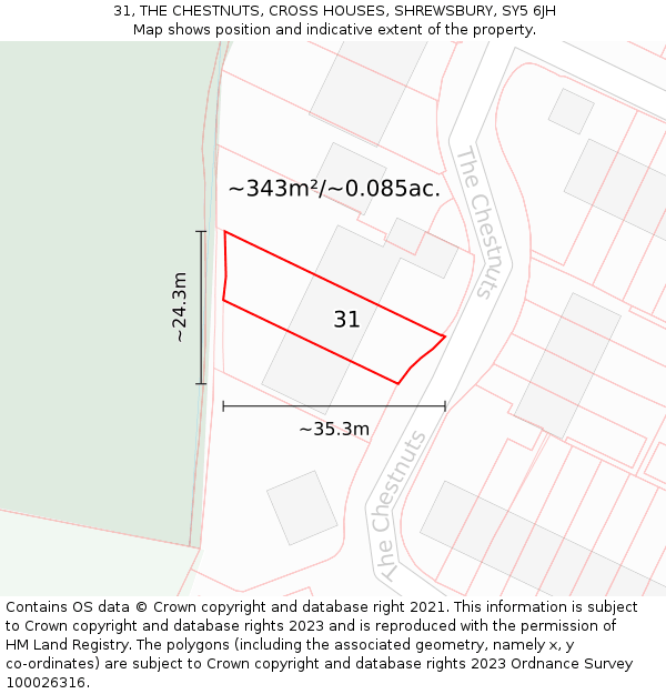 31, THE CHESTNUTS, CROSS HOUSES, SHREWSBURY, SY5 6JH: Plot and title map