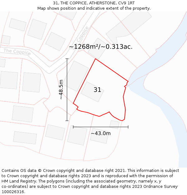 31, THE COPPICE, ATHERSTONE, CV9 1RT: Plot and title map