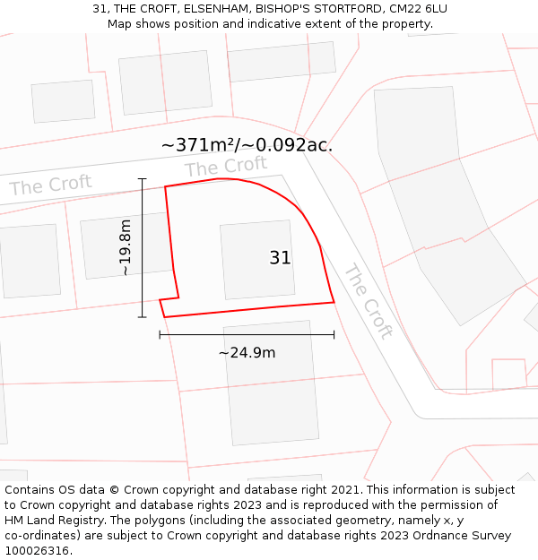 31, THE CROFT, ELSENHAM, BISHOP'S STORTFORD, CM22 6LU: Plot and title map