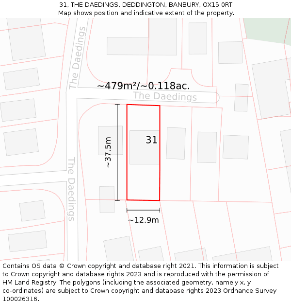 31, THE DAEDINGS, DEDDINGTON, BANBURY, OX15 0RT: Plot and title map