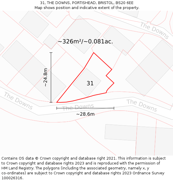 31, THE DOWNS, PORTISHEAD, BRISTOL, BS20 6EE: Plot and title map