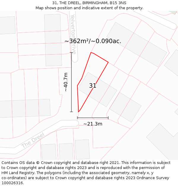 31, THE DREEL, BIRMINGHAM, B15 3NS: Plot and title map