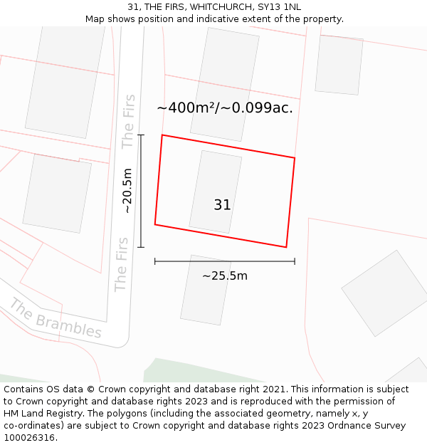 31, THE FIRS, WHITCHURCH, SY13 1NL: Plot and title map