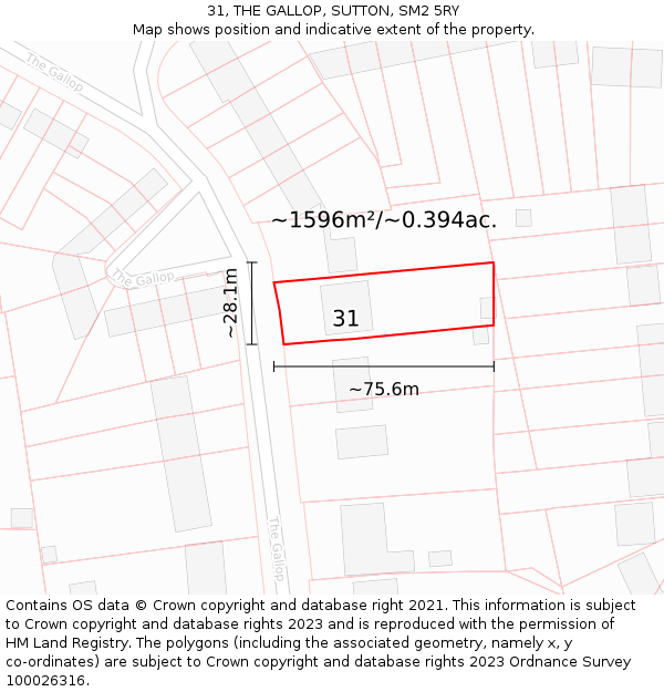 31, THE GALLOP, SUTTON, SM2 5RY: Plot and title map