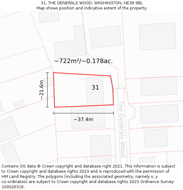 31, THE GENERALS WOOD, WASHINGTON, NE38 9BL: Plot and title map