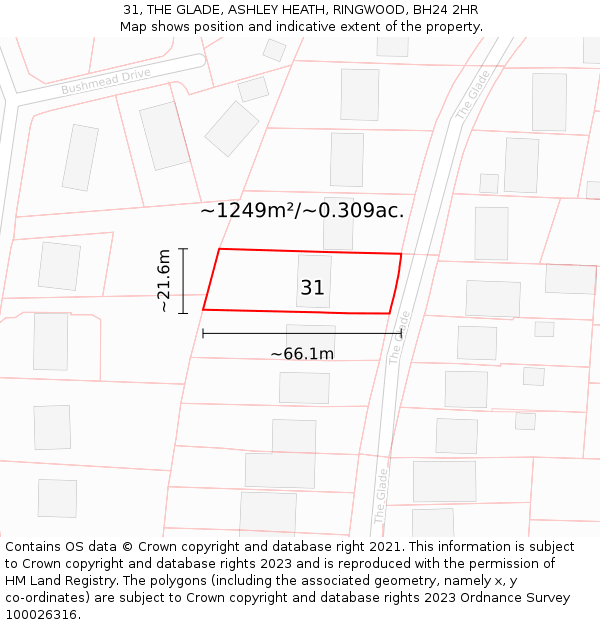 31, THE GLADE, ASHLEY HEATH, RINGWOOD, BH24 2HR: Plot and title map