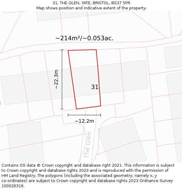 31, THE GLEN, YATE, BRISTOL, BS37 5PR: Plot and title map