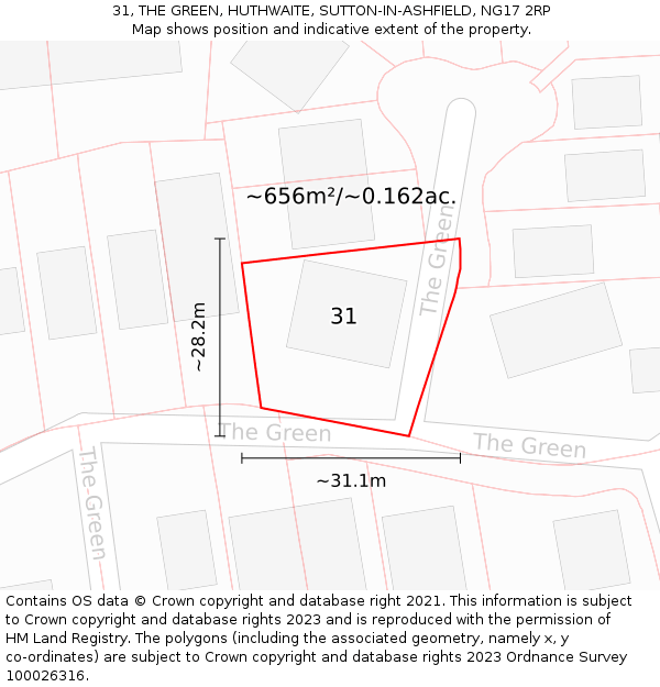 31, THE GREEN, HUTHWAITE, SUTTON-IN-ASHFIELD, NG17 2RP: Plot and title map