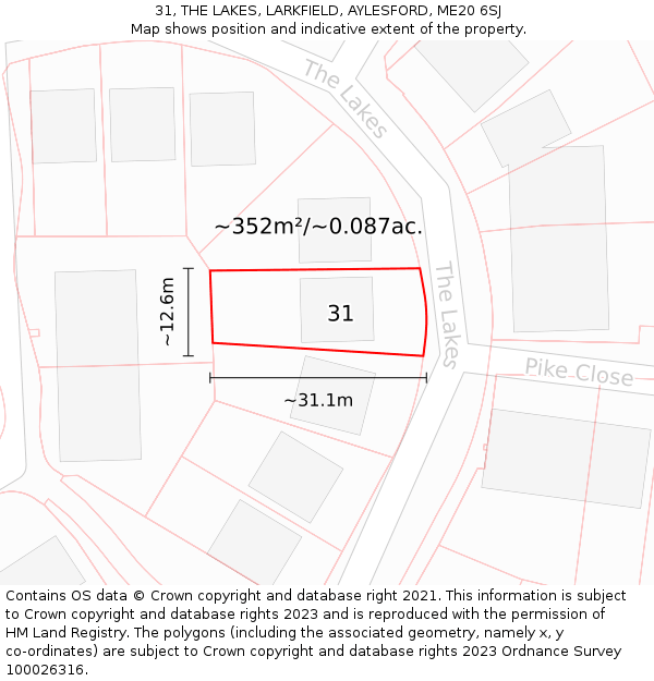 31, THE LAKES, LARKFIELD, AYLESFORD, ME20 6SJ: Plot and title map