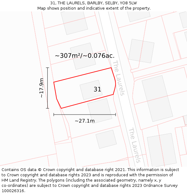 31, THE LAURELS, BARLBY, SELBY, YO8 5LW: Plot and title map