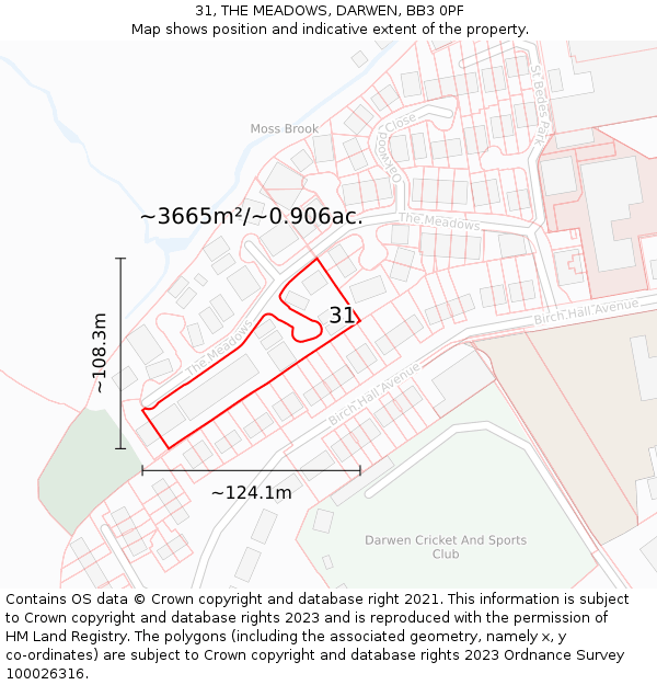 31, THE MEADOWS, DARWEN, BB3 0PF: Plot and title map