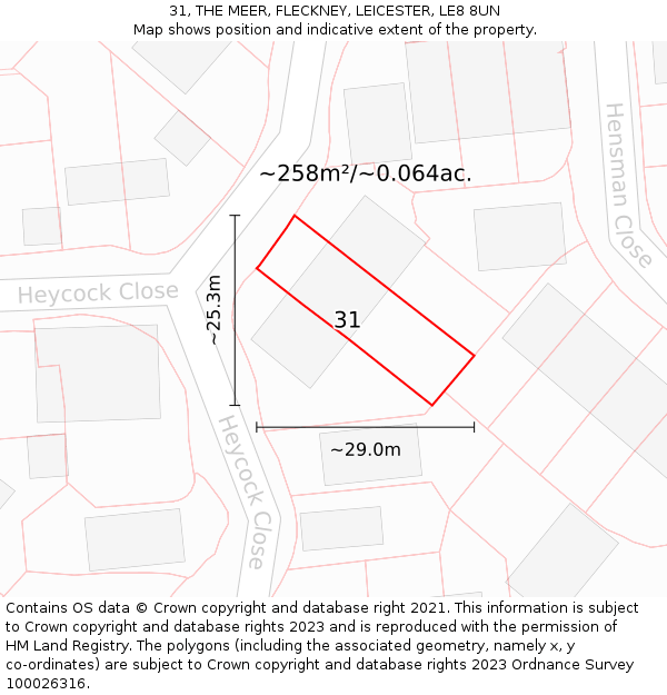 31, THE MEER, FLECKNEY, LEICESTER, LE8 8UN: Plot and title map