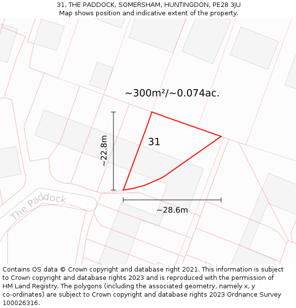 31, THE PADDOCK, SOMERSHAM, HUNTINGDON, PE28 3JU: Plot and title map