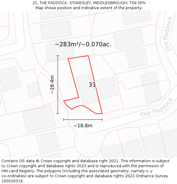 31, THE PADDOCK, STOKESLEY, MIDDLESBROUGH, TS9 5PN: Plot and title map