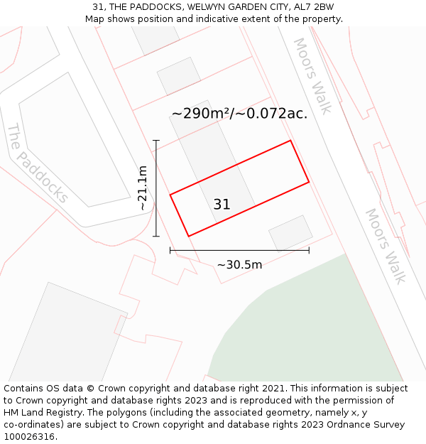 31, THE PADDOCKS, WELWYN GARDEN CITY, AL7 2BW: Plot and title map