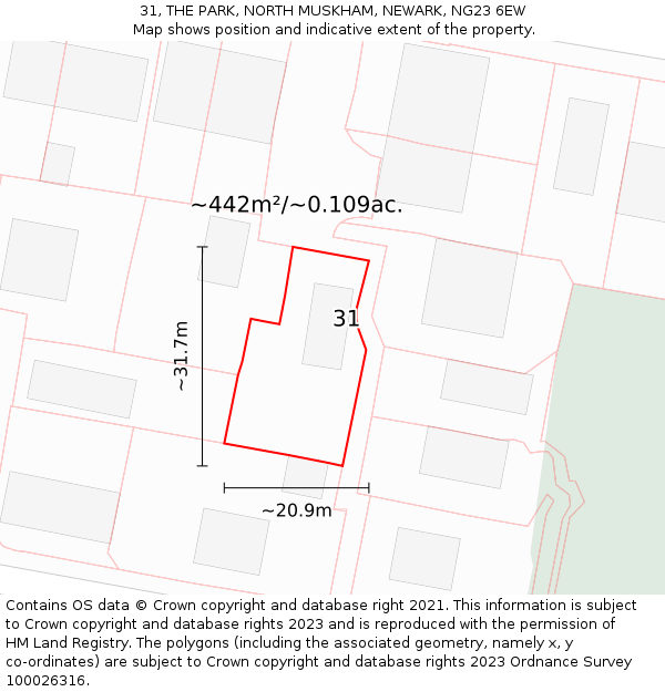 31, THE PARK, NORTH MUSKHAM, NEWARK, NG23 6EW: Plot and title map