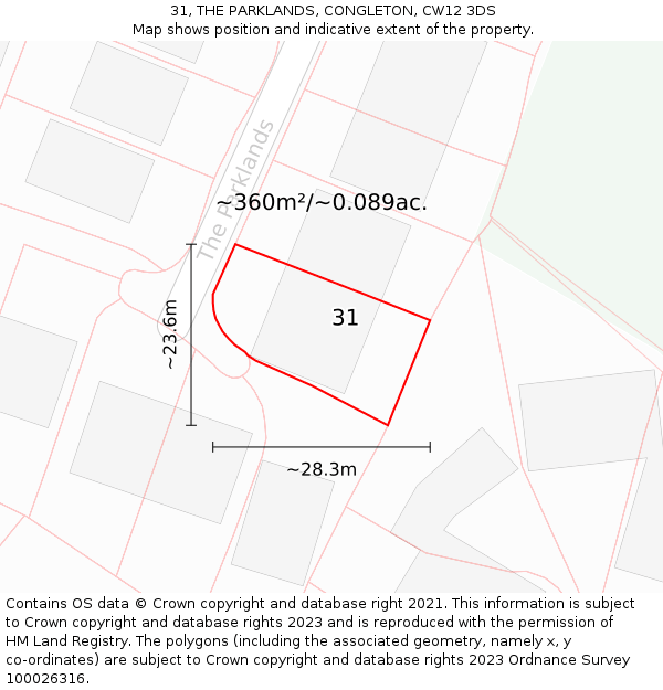 31, THE PARKLANDS, CONGLETON, CW12 3DS: Plot and title map