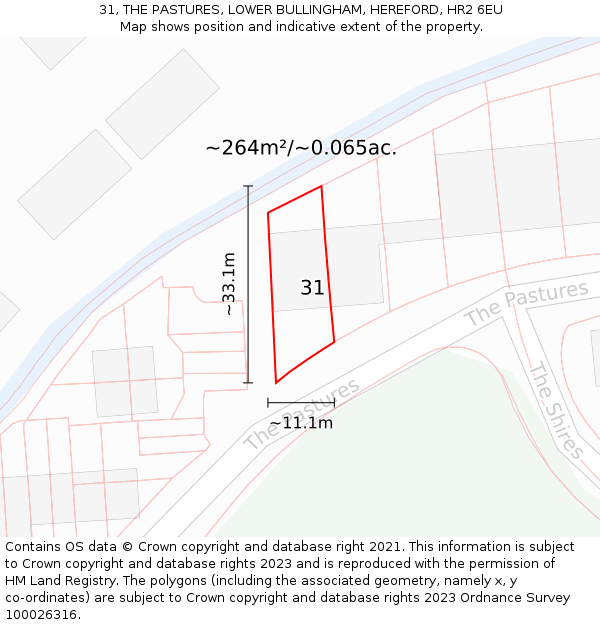 31, THE PASTURES, LOWER BULLINGHAM, HEREFORD, HR2 6EU: Plot and title map