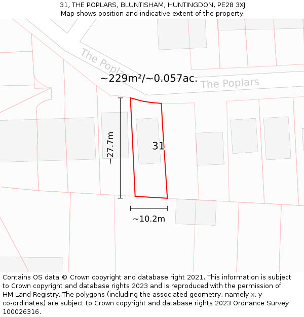 31, THE POPLARS, BLUNTISHAM, HUNTINGDON, PE28 3XJ: Plot and title map