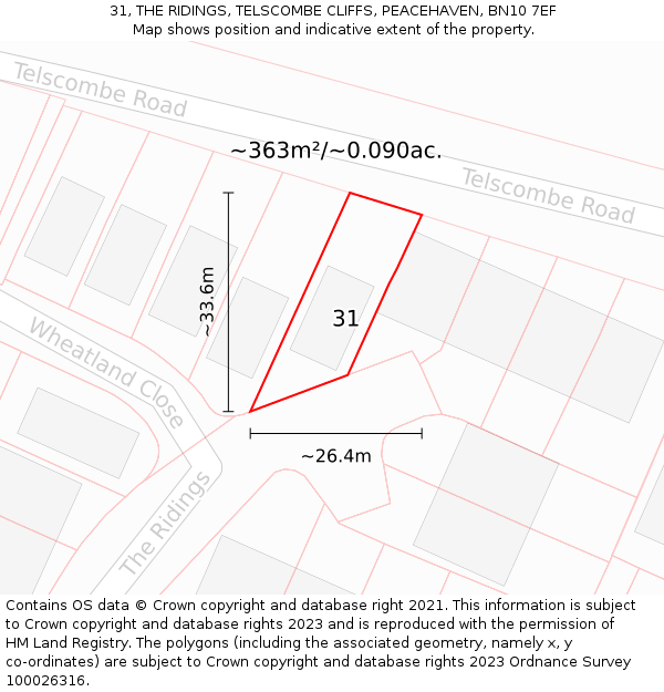 31, THE RIDINGS, TELSCOMBE CLIFFS, PEACEHAVEN, BN10 7EF: Plot and title map