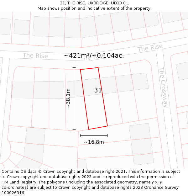 31, THE RISE, UXBRIDGE, UB10 0JL: Plot and title map