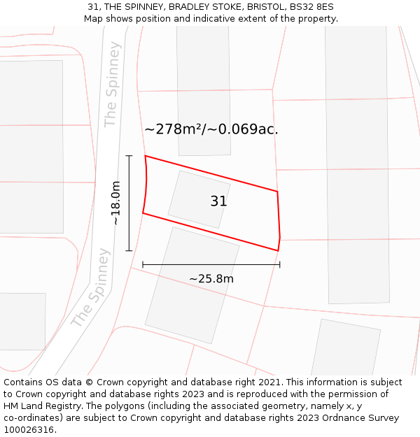 31, THE SPINNEY, BRADLEY STOKE, BRISTOL, BS32 8ES: Plot and title map