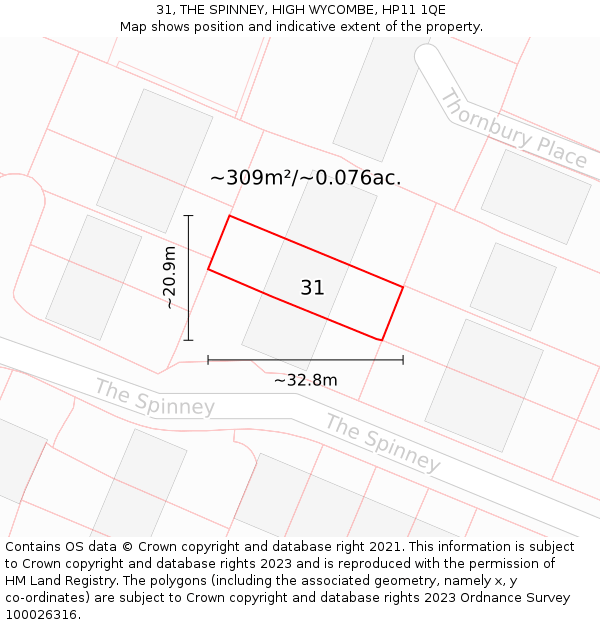 31, THE SPINNEY, HIGH WYCOMBE, HP11 1QE: Plot and title map