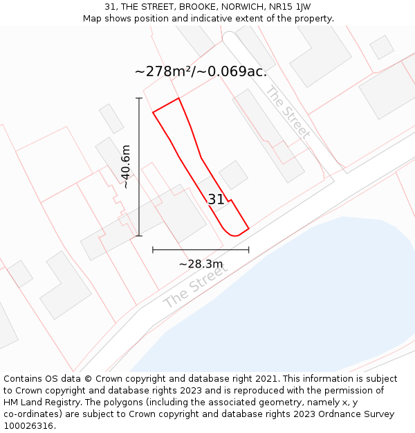 31, THE STREET, BROOKE, NORWICH, NR15 1JW: Plot and title map