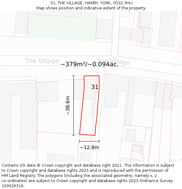 31, THE VILLAGE, HAXBY, YORK, YO32 3HU: Plot and title map