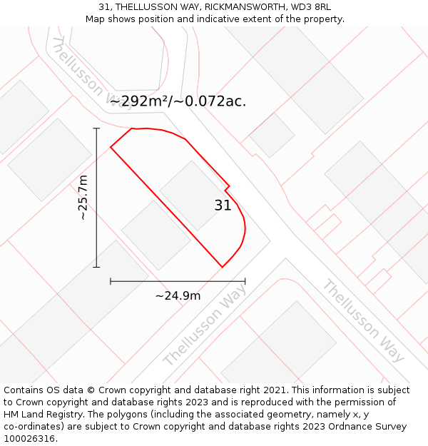 31, THELLUSSON WAY, RICKMANSWORTH, WD3 8RL: Plot and title map