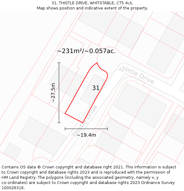 31, THISTLE DRIVE, WHITSTABLE, CT5 4UL: Plot and title map