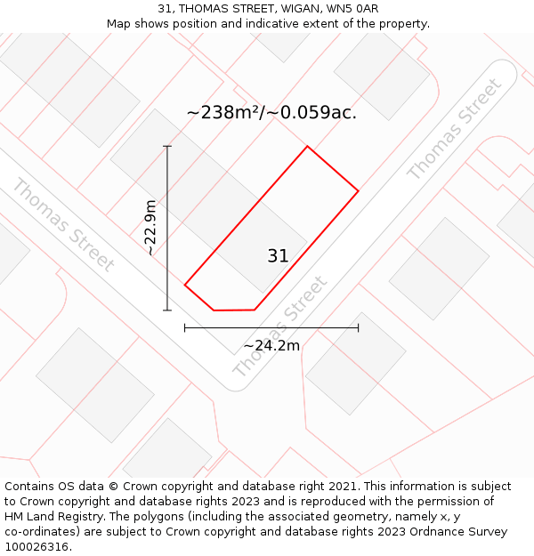 31, THOMAS STREET, WIGAN, WN5 0AR: Plot and title map