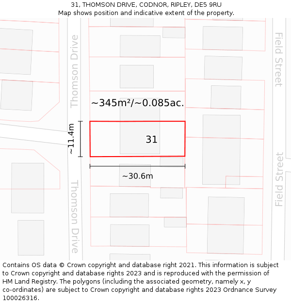 31, THOMSON DRIVE, CODNOR, RIPLEY, DE5 9RU: Plot and title map