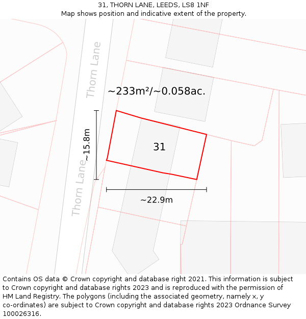 31, THORN LANE, LEEDS, LS8 1NF: Plot and title map