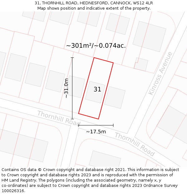 31, THORNHILL ROAD, HEDNESFORD, CANNOCK, WS12 4LR: Plot and title map