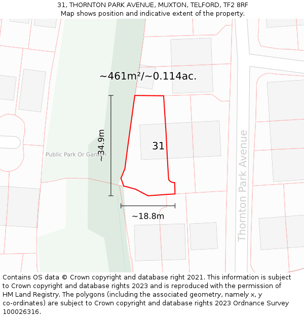 31, THORNTON PARK AVENUE, MUXTON, TELFORD, TF2 8RF: Plot and title map